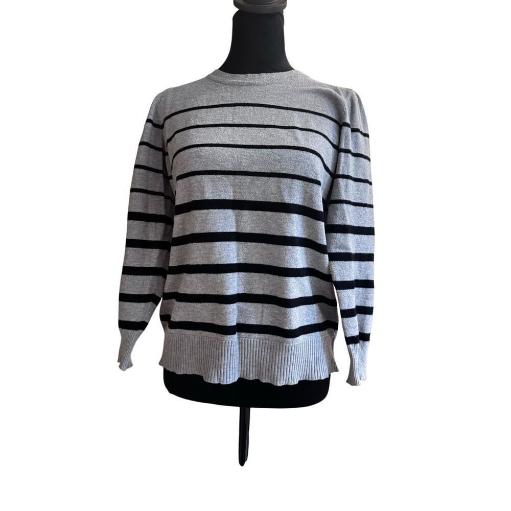 Liz Claiborne Gray Black Striped Sweater Size L Lightweight